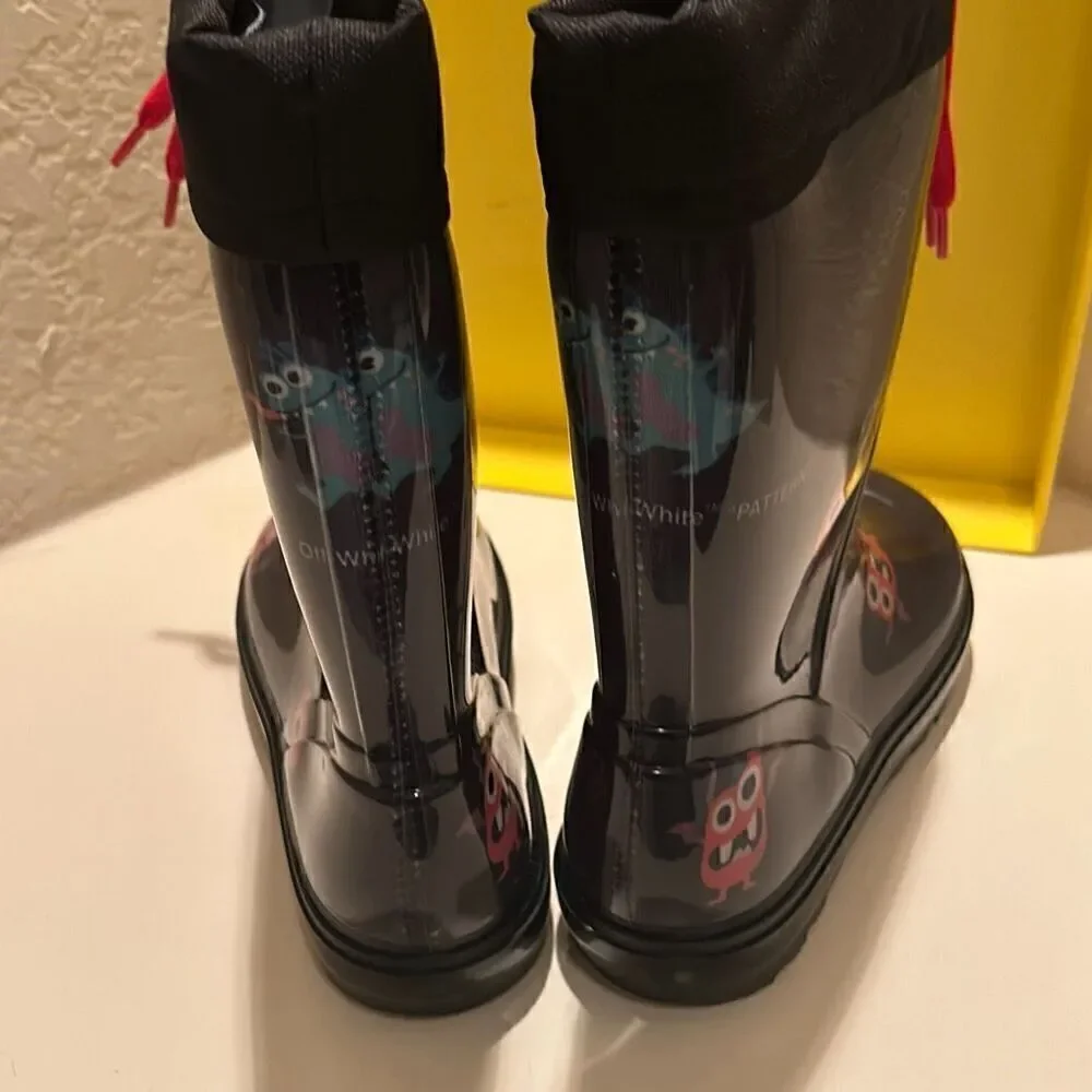 Off-White Kids Size 31 Monsters Graphic Rainboots Black Cartoon Print Luxury New